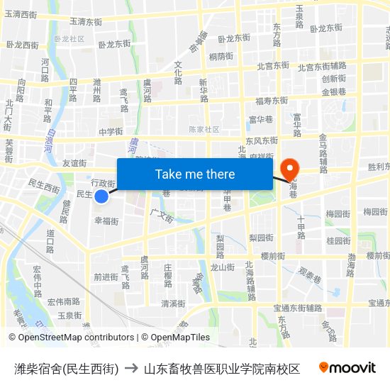 潍柴宿舍(民生西街) to 山东畜牧兽医职业学院南校区 map