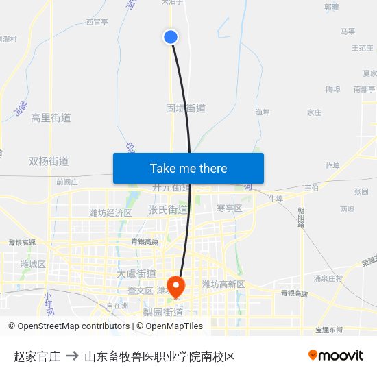 赵家官庄 to 山东畜牧兽医职业学院南校区 map