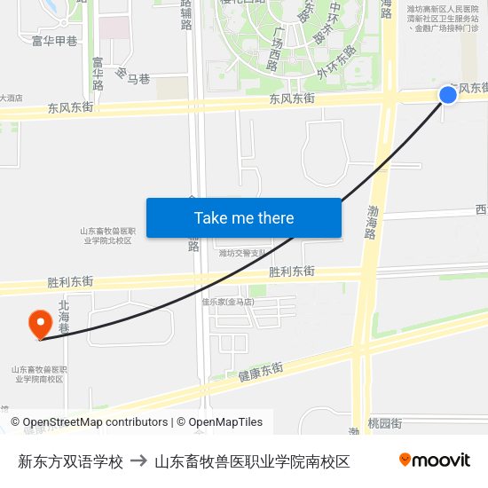 新东方双语学校 to 山东畜牧兽医职业学院南校区 map