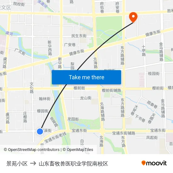 景苑小区 to 山东畜牧兽医职业学院南校区 map
