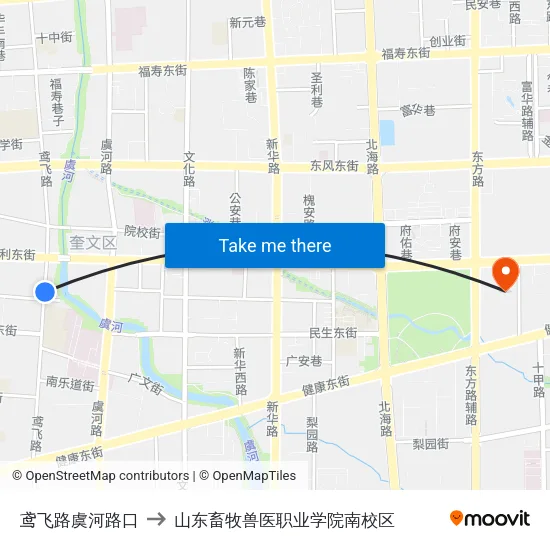鸢飞路虞河路口 to 山东畜牧兽医职业学院南校区 map