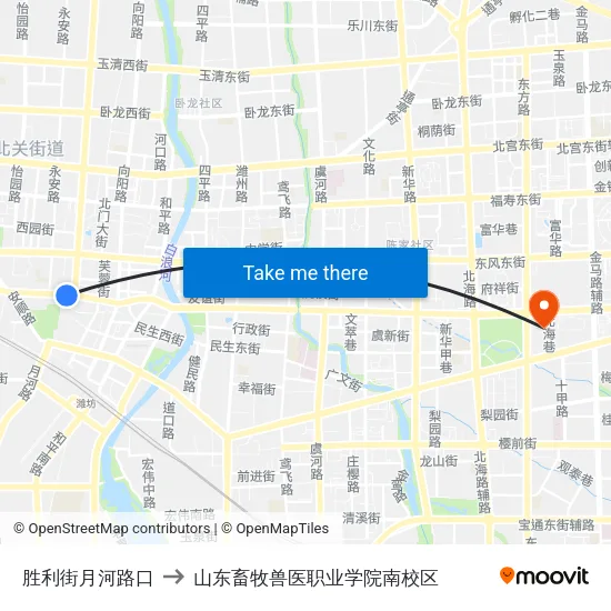 胜利街月河路口 to 山东畜牧兽医职业学院南校区 map