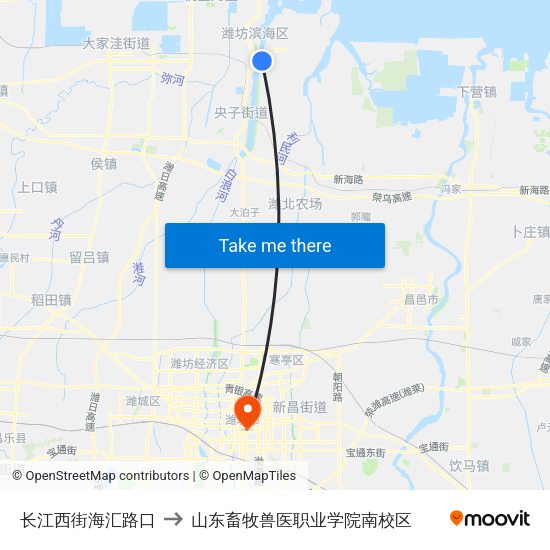 长江西街海汇路口 to 山东畜牧兽医职业学院南校区 map
