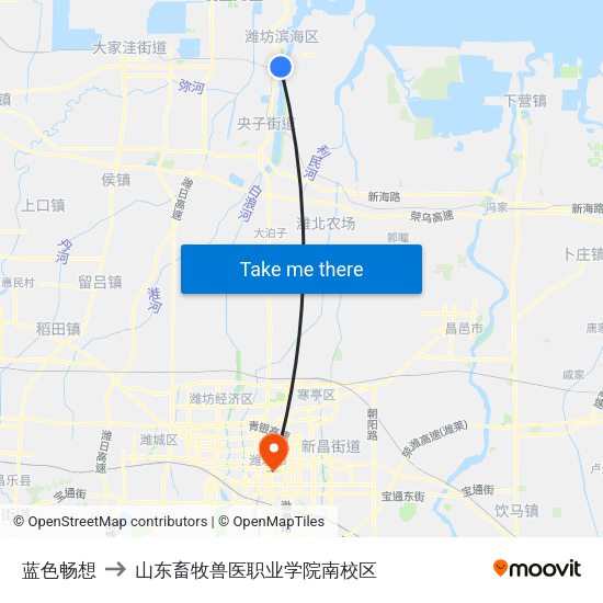 蓝色畅想 to 山东畜牧兽医职业学院南校区 map