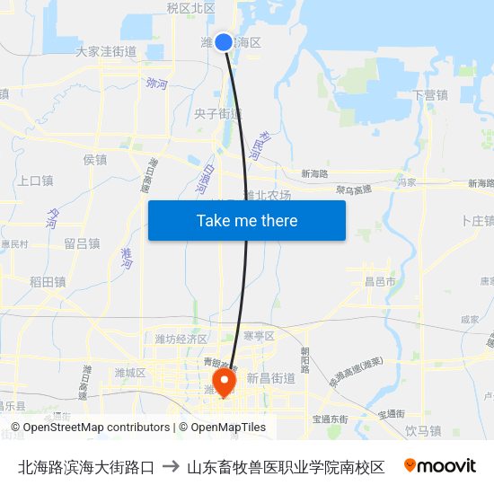 北海路滨海大街路口 to 山东畜牧兽医职业学院南校区 map