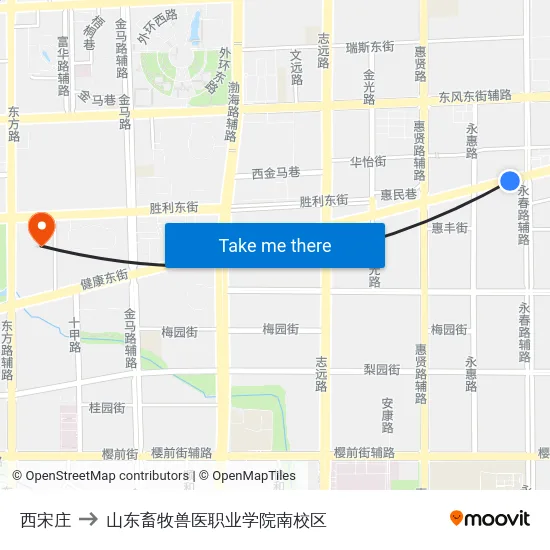 西宋庄 to 山东畜牧兽医职业学院南校区 map