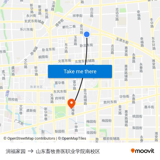润福家园 to 山东畜牧兽医职业学院南校区 map