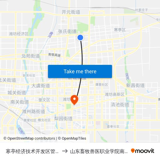 寒亭经济技术开发区管委会 to 山东畜牧兽医职业学院南校区 map