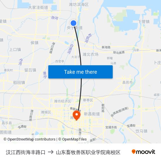 汉江西街海丰路口 to 山东畜牧兽医职业学院南校区 map