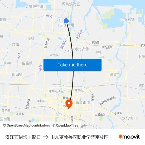 汉江西街海丰路口 to 山东畜牧兽医职业学院南校区 map