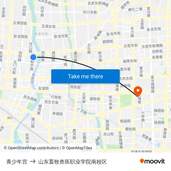 青少年宫 to 山东畜牧兽医职业学院南校区 map