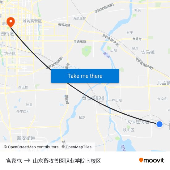 宫家屯 to 山东畜牧兽医职业学院南校区 map