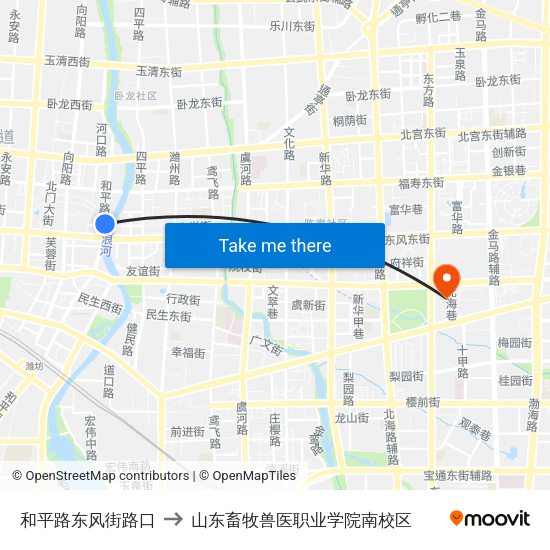 和平路东风街路口 to 山东畜牧兽医职业学院南校区 map
