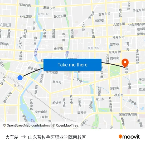 火车站 to 山东畜牧兽医职业学院南校区 map