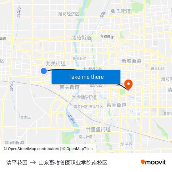 清平花园 to 山东畜牧兽医职业学院南校区 map