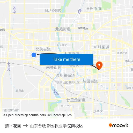 清平花园 to 山东畜牧兽医职业学院南校区 map