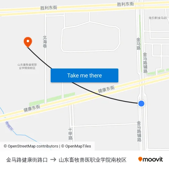 金马路健康街路口 to 山东畜牧兽医职业学院南校区 map