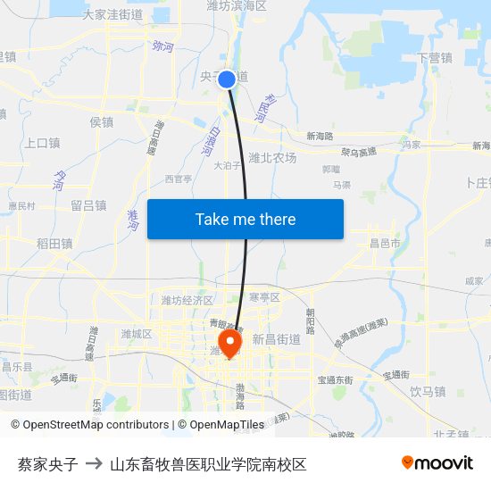 蔡家央子 to 山东畜牧兽医职业学院南校区 map