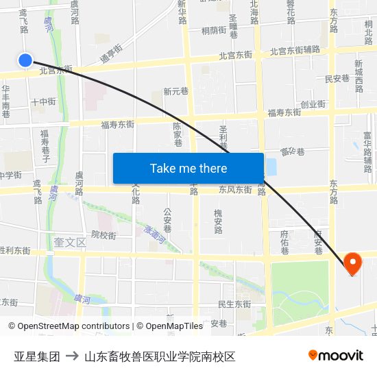 亚星集团 to 山东畜牧兽医职业学院南校区 map