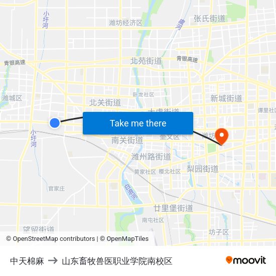 中天棉麻 to 山东畜牧兽医职业学院南校区 map