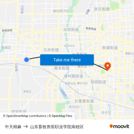 中天棉麻 to 山东畜牧兽医职业学院南校区 map