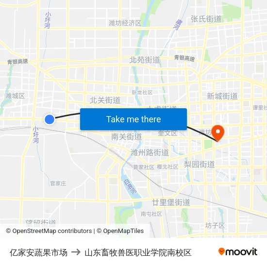 亿家安蔬果市场 to 山东畜牧兽医职业学院南校区 map