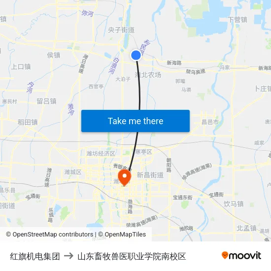 红旗机电集团 to 山东畜牧兽医职业学院南校区 map
