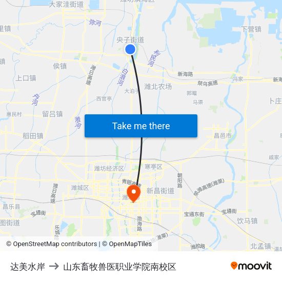 达美水岸 to 山东畜牧兽医职业学院南校区 map