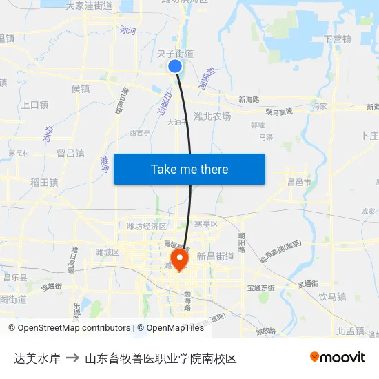 达美水岸 to 山东畜牧兽医职业学院南校区 map