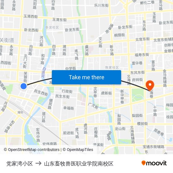 党家湾小区 to 山东畜牧兽医职业学院南校区 map