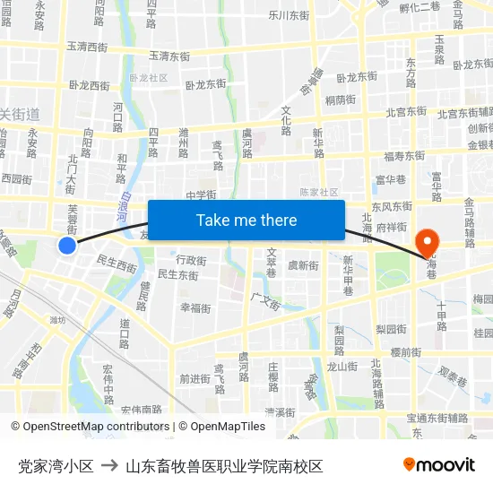 党家湾小区 to 山东畜牧兽医职业学院南校区 map