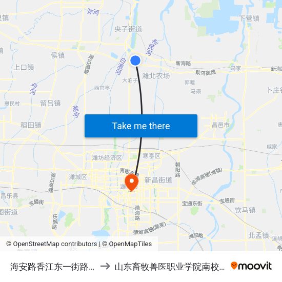 海安路香江东一街路口 to 山东畜牧兽医职业学院南校区 map