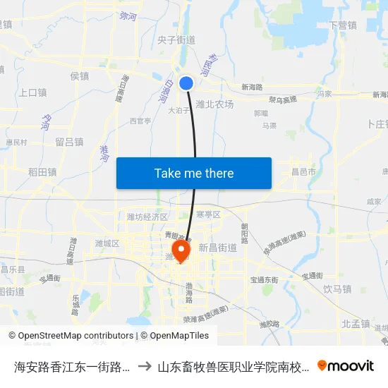海安路香江东一街路口 to 山东畜牧兽医职业学院南校区 map
