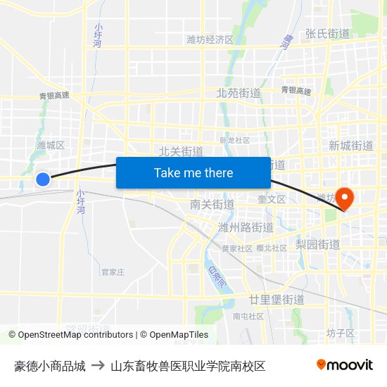 豪德小商品城 to 山东畜牧兽医职业学院南校区 map