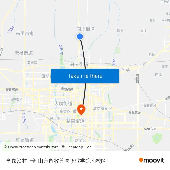 李家沿村 to 山东畜牧兽医职业学院南校区 map