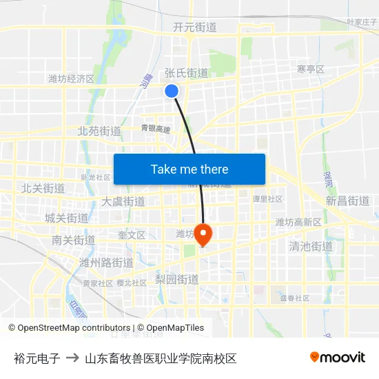裕元电子 to 山东畜牧兽医职业学院南校区 map