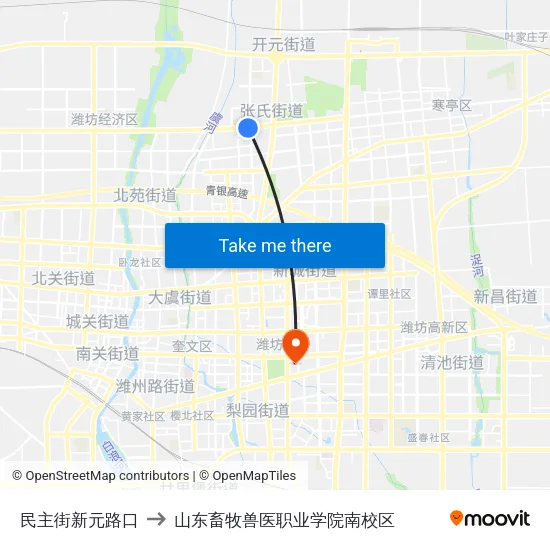 民主街新元路口 to 山东畜牧兽医职业学院南校区 map