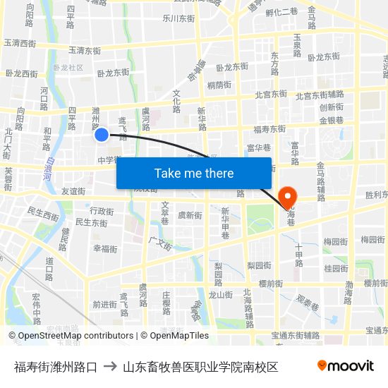 福寿街潍州路口 to 山东畜牧兽医职业学院南校区 map