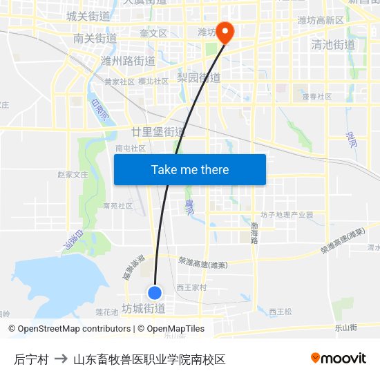 后宁村 to 山东畜牧兽医职业学院南校区 map