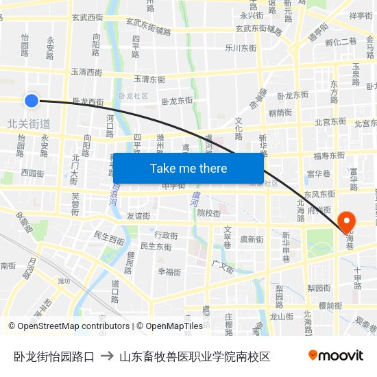 卧龙街怡园路口 to 山东畜牧兽医职业学院南校区 map