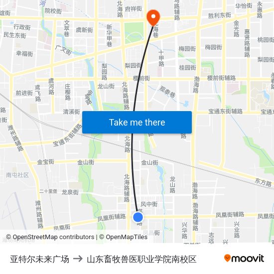 亚特尔未来广场 to 山东畜牧兽医职业学院南校区 map