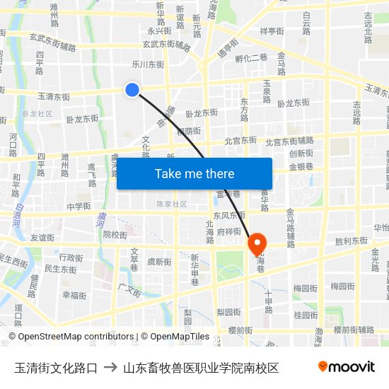 玉清街文化路口 to 山东畜牧兽医职业学院南校区 map