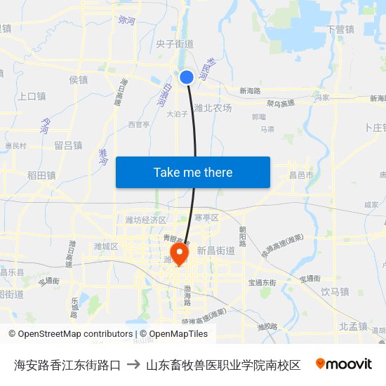 海安路香江东街路口 to 山东畜牧兽医职业学院南校区 map