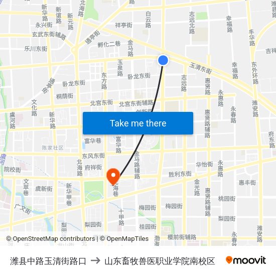 潍县中路玉清街路口 to 山东畜牧兽医职业学院南校区 map