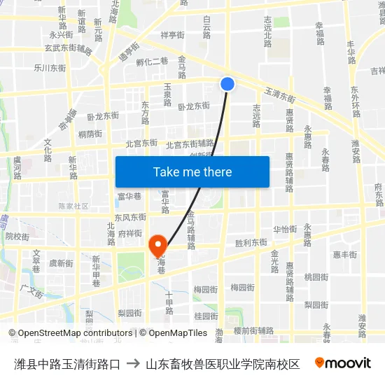 潍县中路玉清街路口 to 山东畜牧兽医职业学院南校区 map