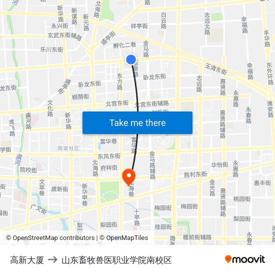 高新大厦 to 山东畜牧兽医职业学院南校区 map