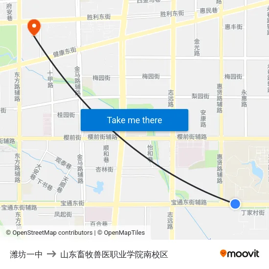 潍坊一中 to 山东畜牧兽医职业学院南校区 map