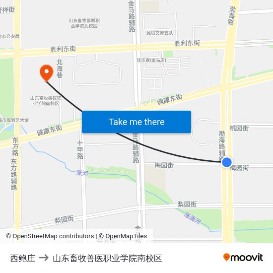 西鲍庄 to 山东畜牧兽医职业学院南校区 map