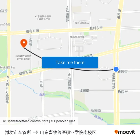 潍坊市车管所 to 山东畜牧兽医职业学院南校区 map