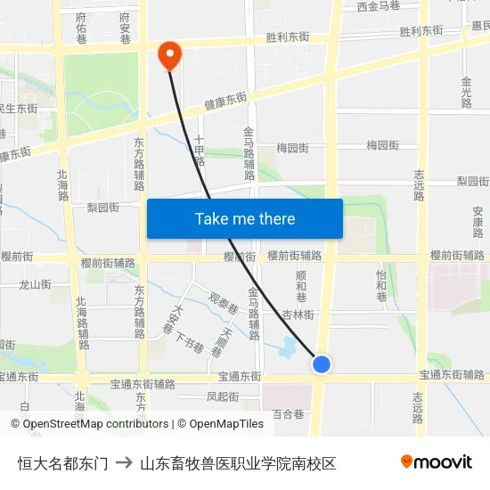 恒大名都东门 to 山东畜牧兽医职业学院南校区 map